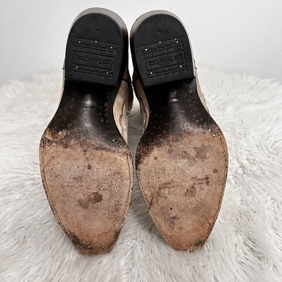 Corral Floral Full Stitched Cowboy Boots Beige Pull On Pointed Toe Leather 9.5 B - Picture 9 of 12